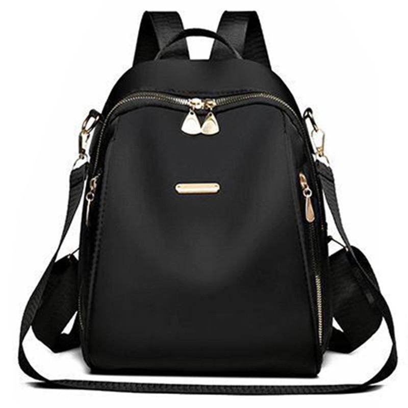 Fashi Women s Black Nyl Backpack with Gold Details for Daily Outings Commute Stylish Lightweight Multi-functial Bag
