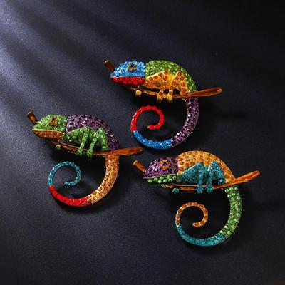 Color-Changing Rhinestone Dragon Brooch Pin - Lizard Design Corsage Accessory