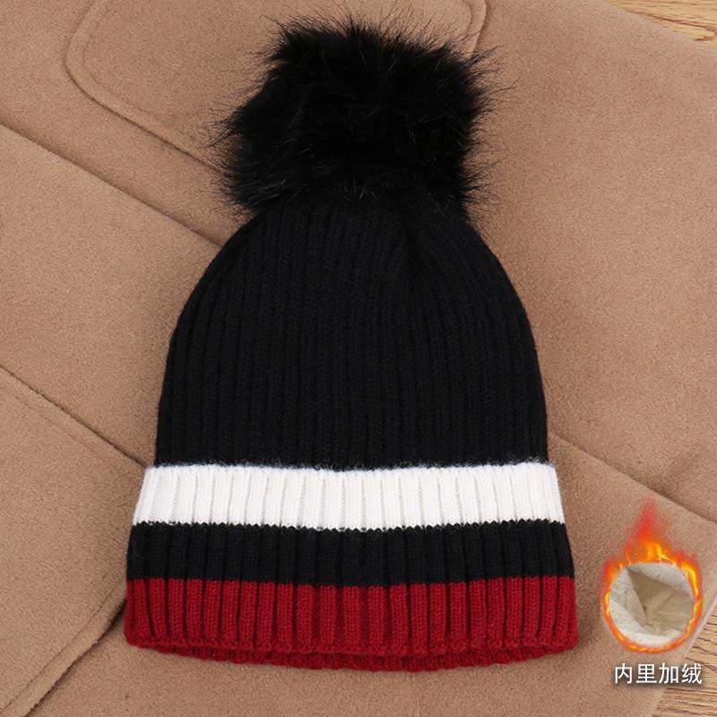 Fashionable Autumn/Winter Pom-Pom Striped Decorative Versatile Knit Hat, Warm And Comfortable, Stylish Casual Wool Beanie