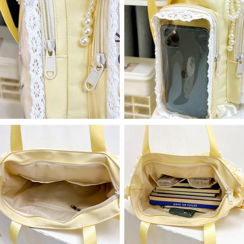 Y2k Itabag Lolita Girl Transparent Pocket Display Handbag Japanese Tote Bag Preppy Style Commuter ShoulderBag Lace Crossbody Bag