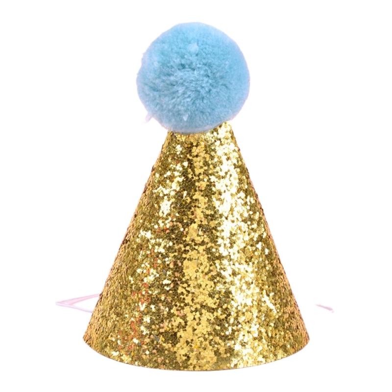 Birthday Pet Hat Dog Cats Headgear Birthday Costume Glittering Hat Studded Pompoms Dog Christmas Hat
