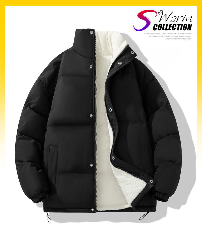 Men's Winter Solid Color Cross-Collar Cotton Jacket - Thick, Warm, Loose-Fit Outerwear for Couples