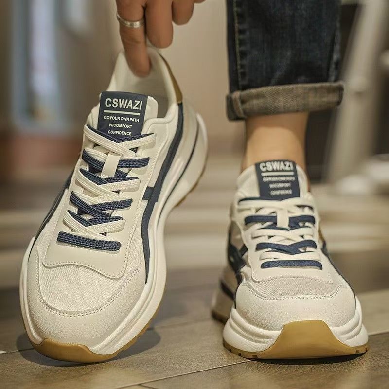 Men's Shoes for Summer New Versatile Trendy Mesh Trendy Shoes for Men's Breathable Running Sports Shoes Thick Soled Daddy Shoes