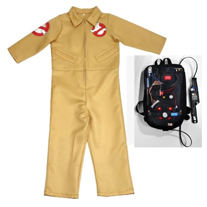 Kids Children Ghostbuster Costume with Protons Pack Accessory Ghostbuster Jumpsuit for Halloween Cosplay Party