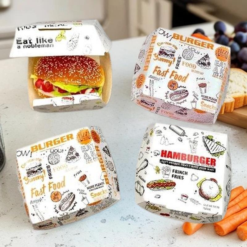 50/100 Stück Verdickte und Fettabweisende Burger-Verpackungsbox Einweg-Burgerbox Lebensmittelqualität Fast Food Take-Out-Boxen