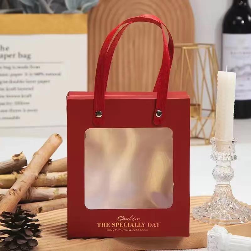 Transparent Handheld Gift Box for Birthdays & Weddings - Ideal for Candy, Lipstick, or Cosmetics in Red Nude
