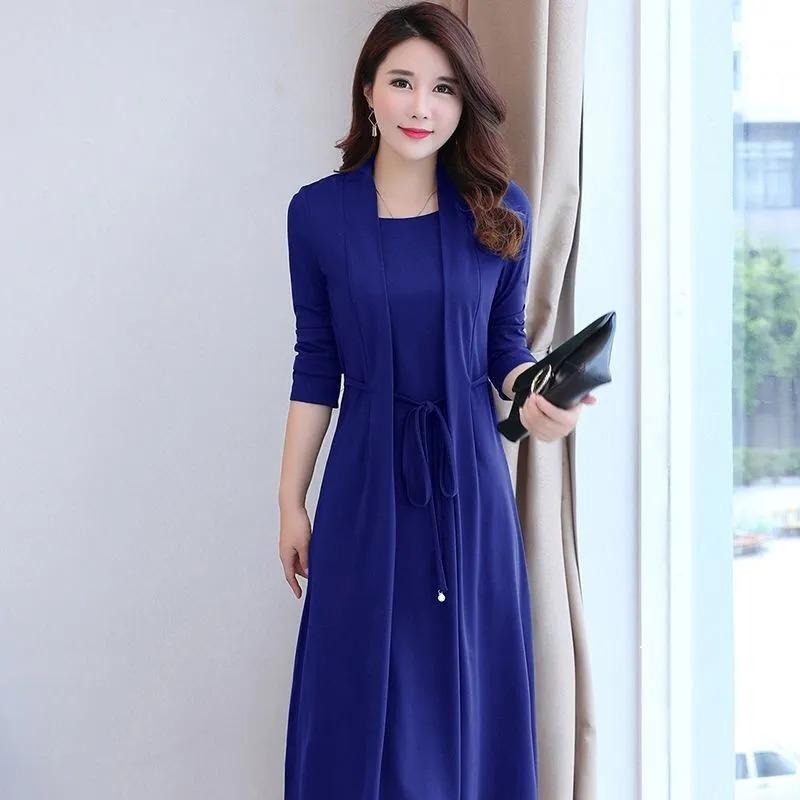 

Женское платье из двух частей большого размера, женское с длинным рукавом, для похудения живота, матери L