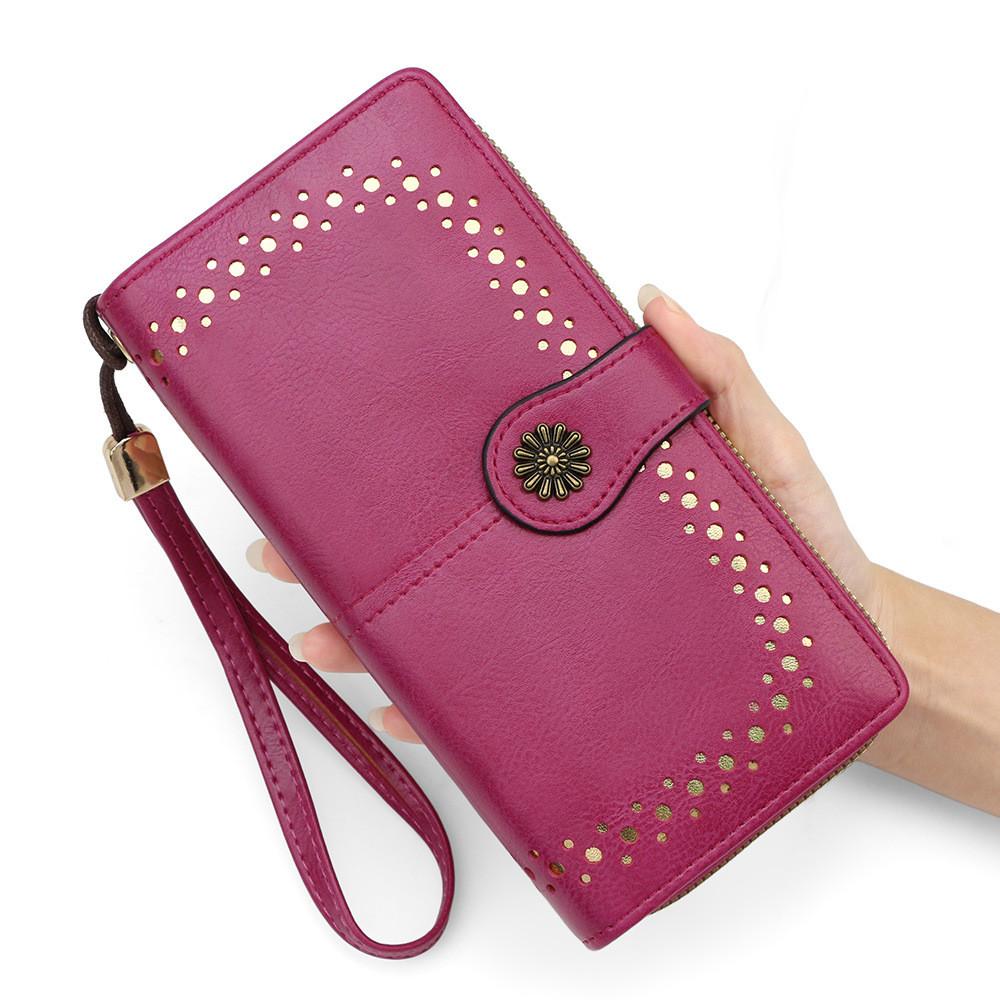 Minimalist Pu Leather Long Wallet With Zipper For Daily Use And Card Storage