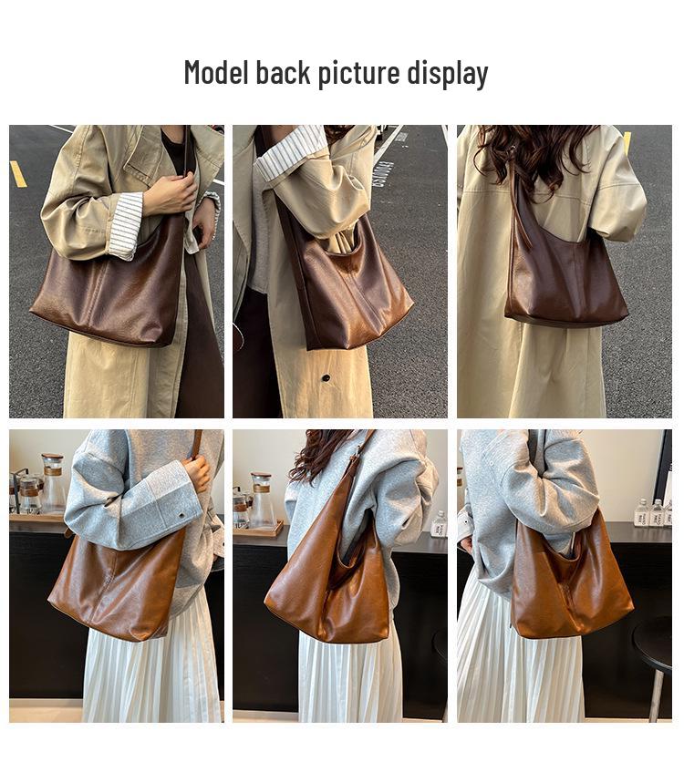 Women's Retro Textured Large Capacity Shoulder & Crossbody Bag - Versatile for Casual and Commuting, Perfect for Autumn