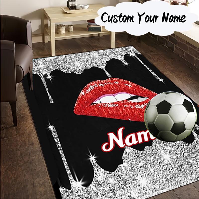 Custom Name Red Lips Art Carpet, Chair Rug,Area Rug for Office Bedroom living rooms bedroom, Doormat decor Christmas fan gifts