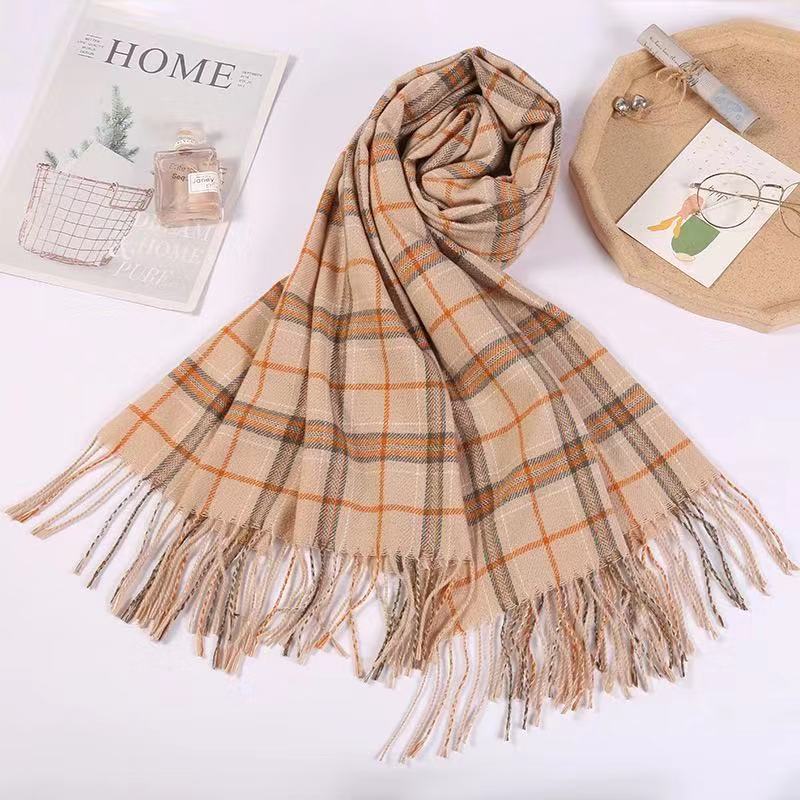 Autumn And Winter Simple Women'S Plaid Scarf Shawl European And American Thick Warm Long Imitation Cashmere Scarf
