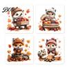 Double Sided Printed Drink Coasters 4Pcs Maple Leaf Squirrel Acrylic Coaster, 2D Reversible Cup Mat for Coffee Halloween Brain Pattern Table