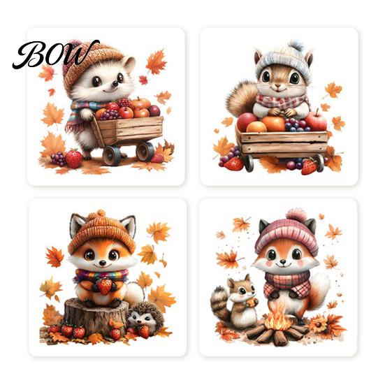 Double Sided Printed Drink Coasters 4Pcs Maple Leaf Squirrel Acrylic Coaster, 2D Reversible Cup Mat for Coffee Halloween Brain Pattern Table