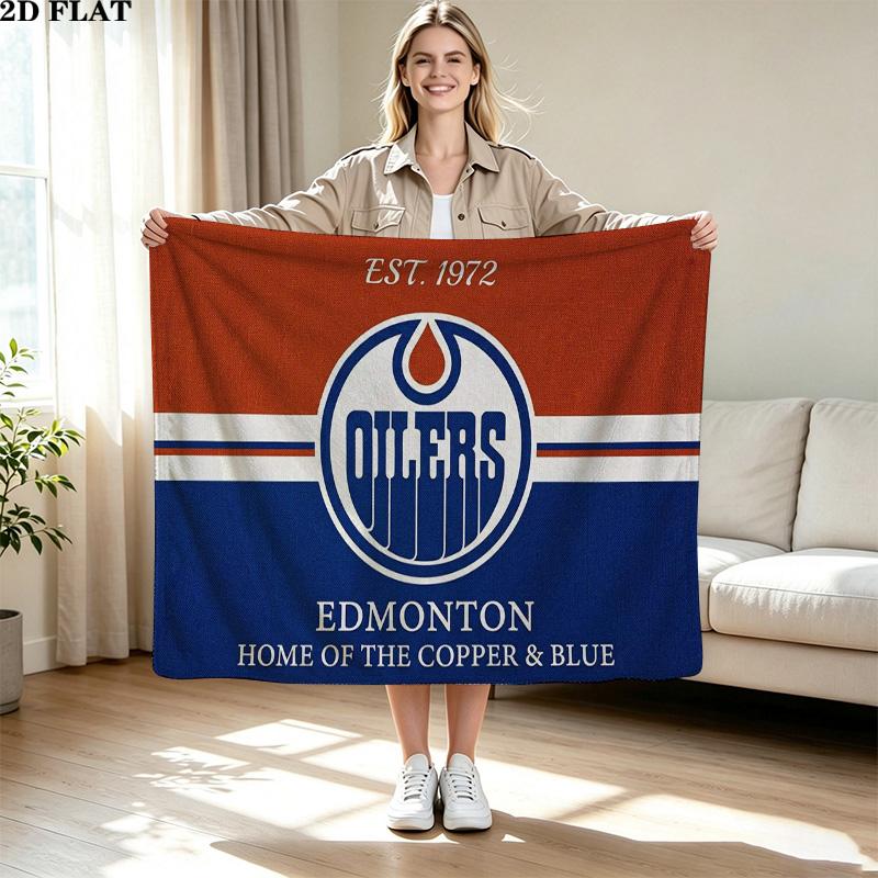 Edmonton Oilers Print Flannel Blanket High Quality Warm Comfortable Cover for All Seasons Perfect for Gifts Home Decor