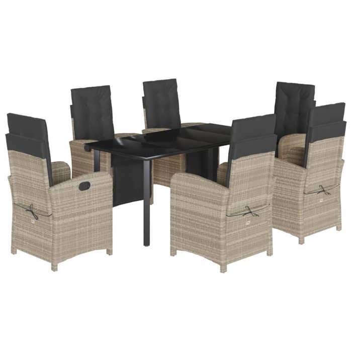 VidaXL Ensemble à Manger de Jardin avec Coussins 7 pcs, Table et Chaises avec Dossier et Repose-pied Réglables 3212609