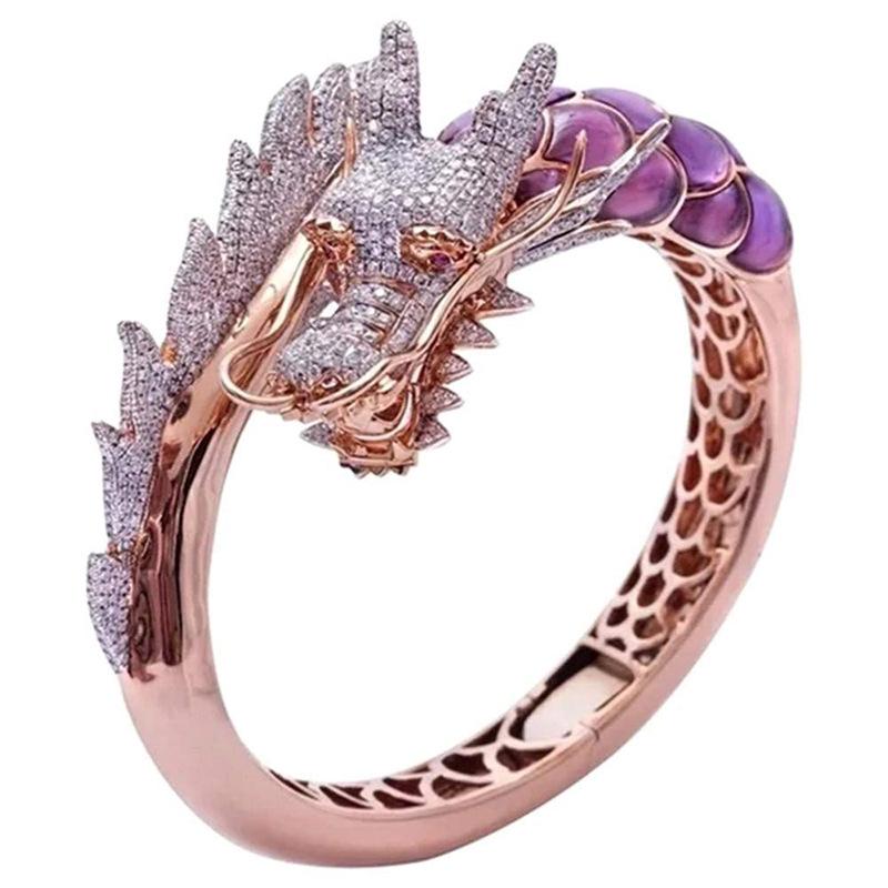 Rose Gold Dragon Head Diamond Ring - European & American Fashion, Light Luxury for Girls