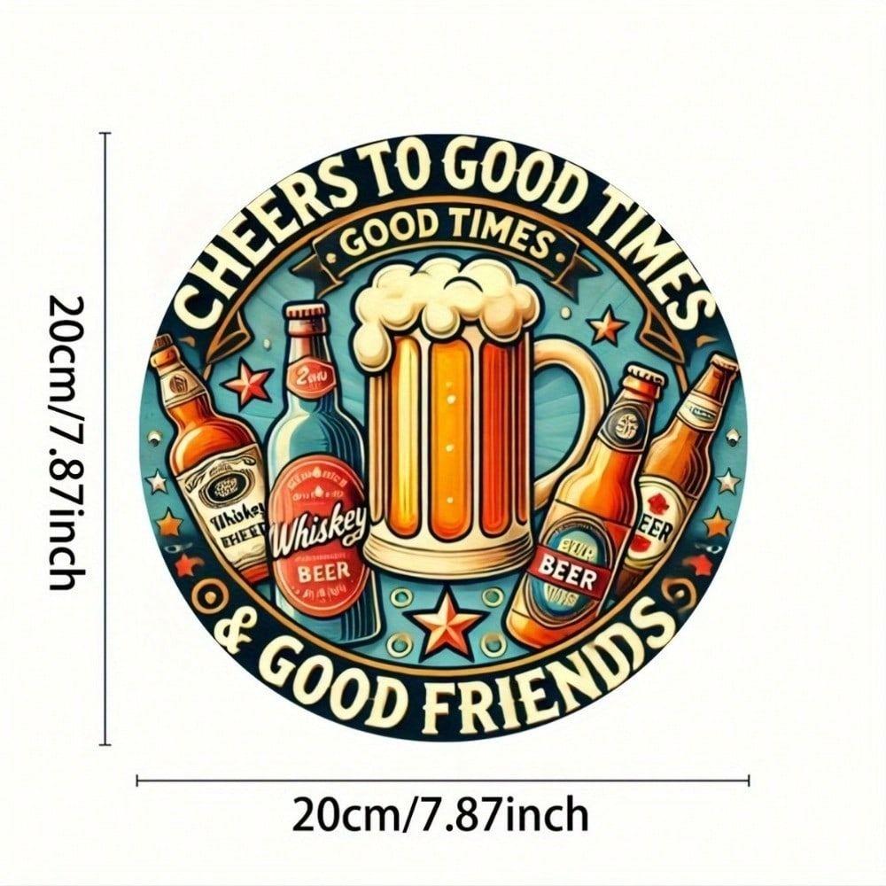Vintage 8x8 Inch Metal Poster Cheers to Good Times Sign for Bar Wall Decor