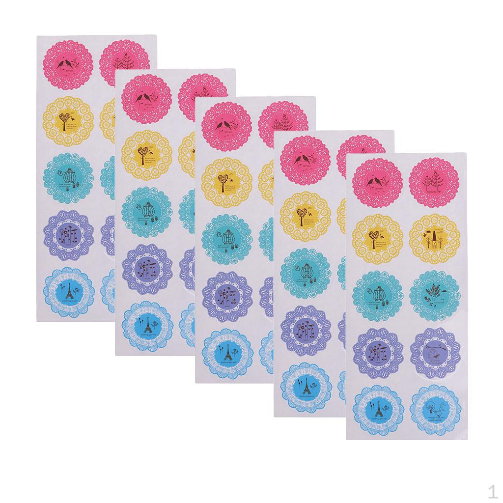 5 Sheets Round Lace Stickers Self Sealing Decorative Sticker Label