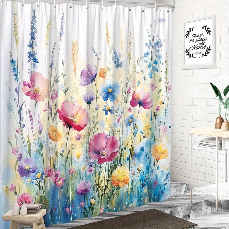 1pc Watercolor Flower Shower Curtain Spring Botanical Farm Modern Fashion Elegant Suitable for Home Partition Room Decoration