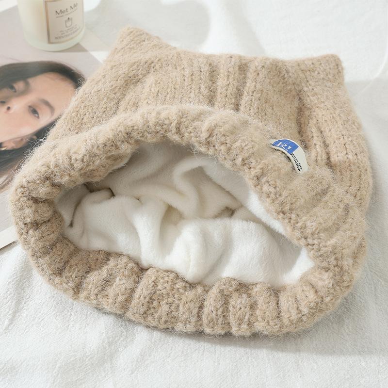 Korean Version of Versatile Cat Ears Plus Velvet Hat for Women's Autumn and Winter Casual Windproof Pullover Hat Outdoor Warm Hat