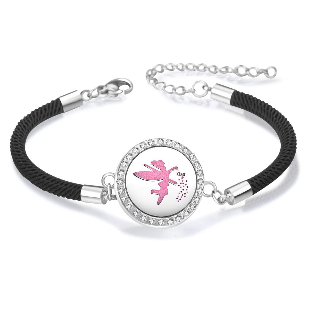 Diamond Inlaid Aroma Diffuser Bracelet: Adjustable Black Rope Wristband for Women