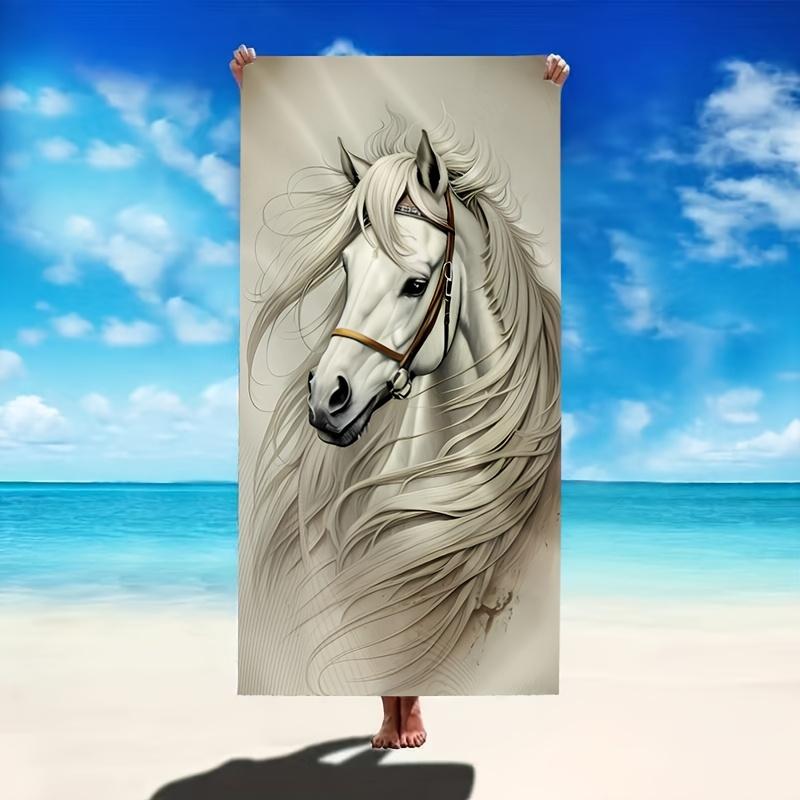 White Horse Beach Towel 31.5x63inch - Realistic Horse Head Print, Soft Microfiber Quick Dry Sand-Free for Travel Pool Summer