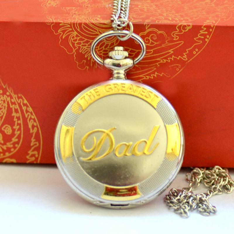 Large Two-Tone DAD Pocket Watch with Peripheral Pattern Necklace Style, Model 1018.