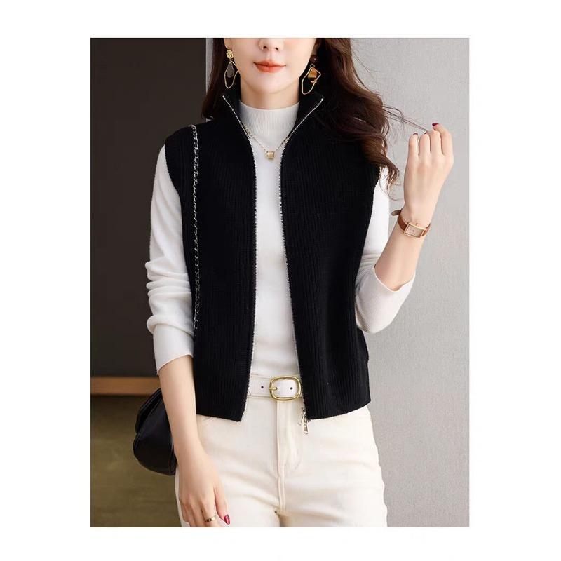 DIMANAF 2025 Autumn Winter Women Sweaters Vest Tops Knitted Basic Sleeveless Zipper Outerwear