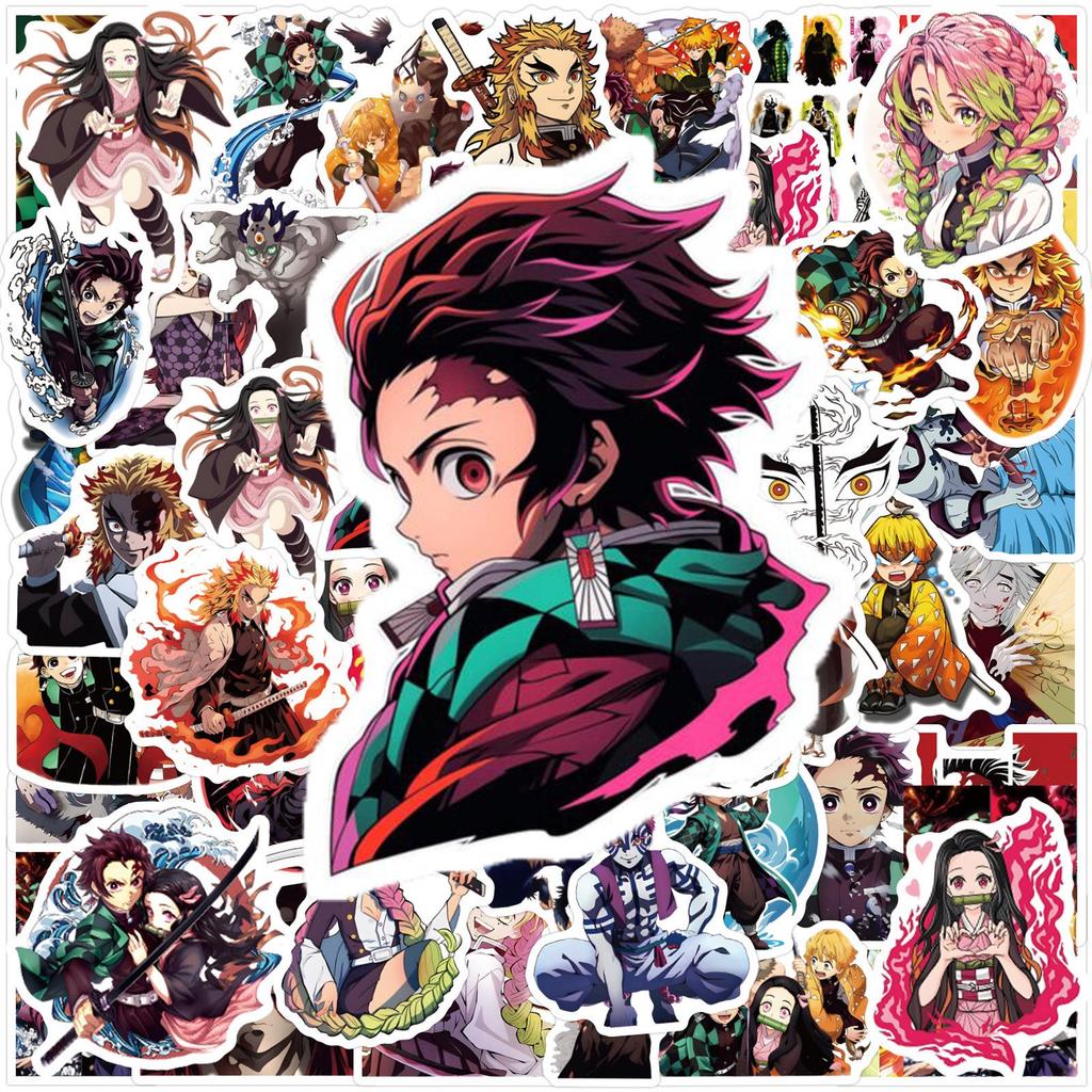 Set de autocolante anime Demon Slayer: 100 Autocolante Desenate pentru Sticle de Apă, Bagaje, Skateboards, Jurnale DIY și Proiecte Graffiti