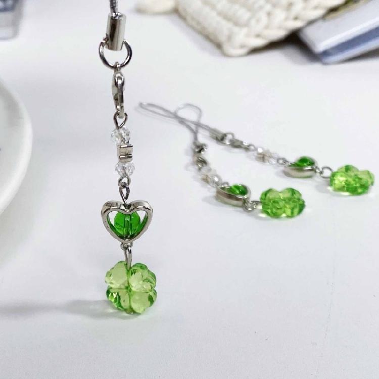 Elegant Clovers Bead Phone Tassels Stylish Four Leaf Clovers Phone Lanyard Tassels Versatile Phone Chain Attachment