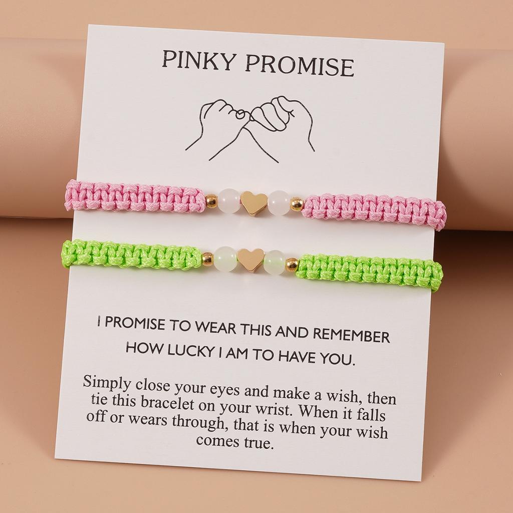 2Pcs/Set Handmade Love-Shaped Couple Bracelets Pink & Green for Women Men Valentine's Day Gifts
