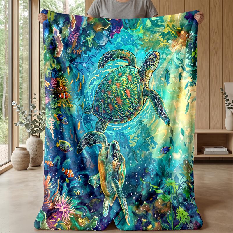 Oceanic Sparkle Turtles Theme blanket Lightweight Warm Flannel Blanket Decorative Throw Blanket for Home Decoration