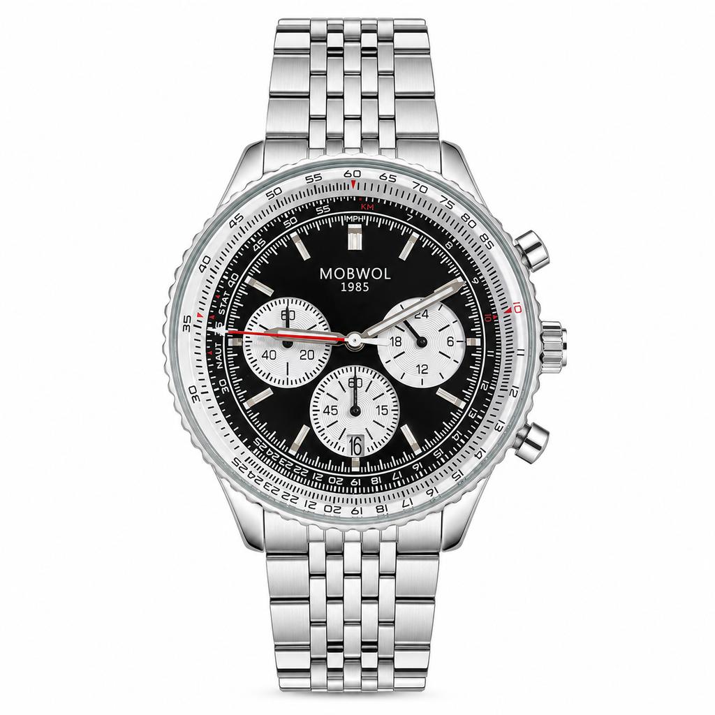 MOBWOL Men Chronograph Watch Leather Strap 30M Waterproof Quartz Sports Wristwatch Luxury Business Male Gift Watch