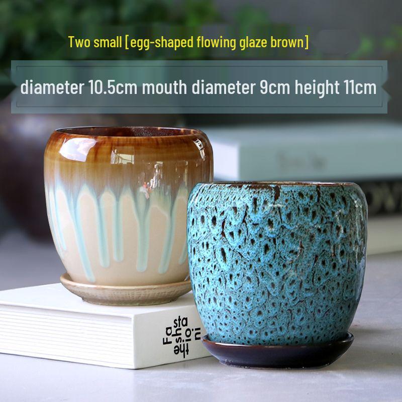 Breathable Ceramic Flower Pot with Tray for Gardenia and Succulents, Chinese Style, Large and Durable for Balcony Use.