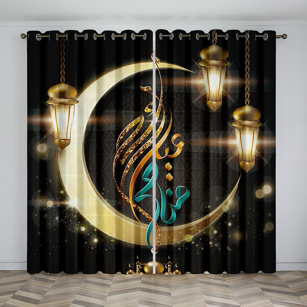 Ramadan Kareem Festiwal Mubarak Islam Kurtyna Nocne Miasto Moda Retro Cyfrowo Drukowane Zasłony Okienne Do Dekoracji Salonu 2szt.