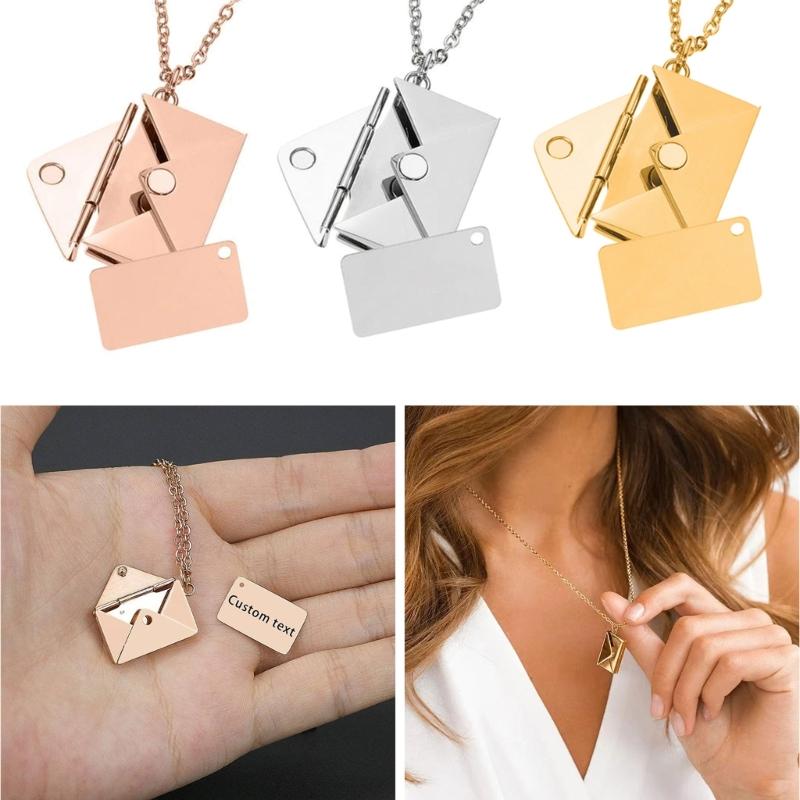 Valentine's Day Love you Secret Hidden Message Pendant Necklace Stainless Steel Can Open Photo Frame Envelope Necklace