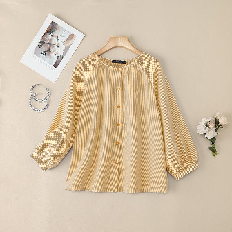 

ZANZEA Women Loose Round Neck Casual Long Sleeve Stripe Blouse 5XL