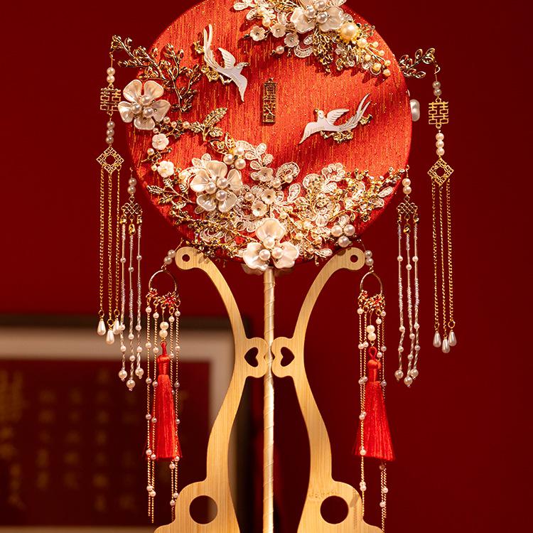 Double-Sided Two-Color Bridal DIY Fan Kit for Chinese Wedding Xiuhe Dress