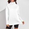 Women's Solid Color Slit Round Neck Sweatshirt Casual Top Loose Long Sleeved Top