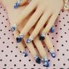 24-Piece Blue Star Glitter False Nails - Removable Bridal Nail Art Set