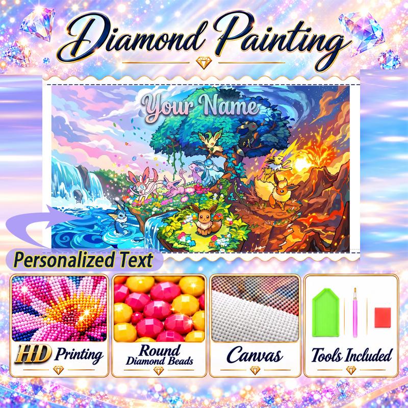 Personalized Eevee Evolutions Diamond Art Custom Name 5D Diamond Painting Full Drill DIY Craft