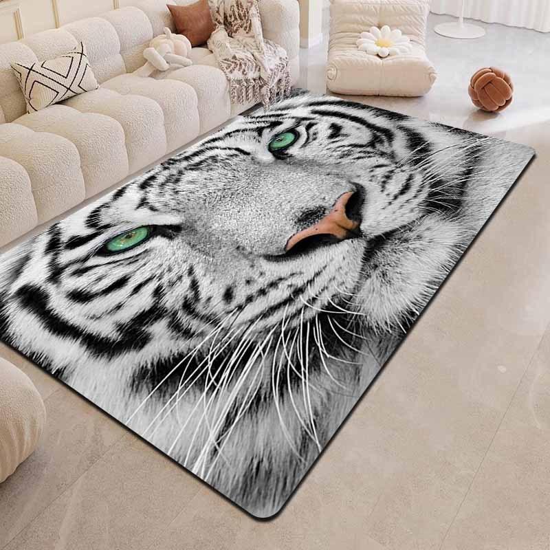 

Flannel Printed White Tiger Rug 3D Animal Design Living Room Decor Soft Floor Mat Wild Nature Theme Home Textile Carpet For Kids 60x90cm