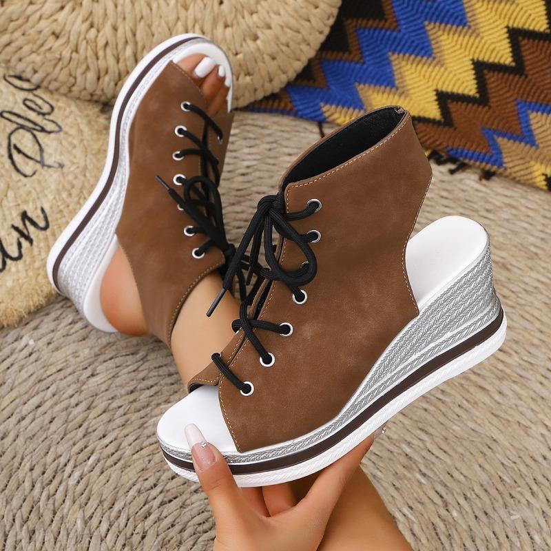 Leopard Print Large Size Wedge Heel Sandals Women's Summer New Muffin Platform Sandals
