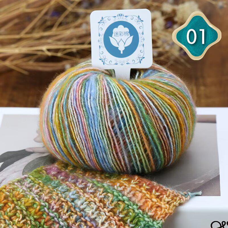 Fil de laine de coton mohair camouflage dégradé pour tricot à la main d'écharpes et de bonnets