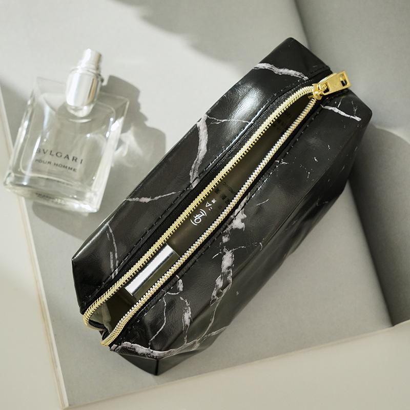 

Fashion New White Marble Color Large Capacity Pu Leather Zipper Handbag Pen Pouch Woman Cosmetics Storage Bag Pencilcase Gift чёрный
