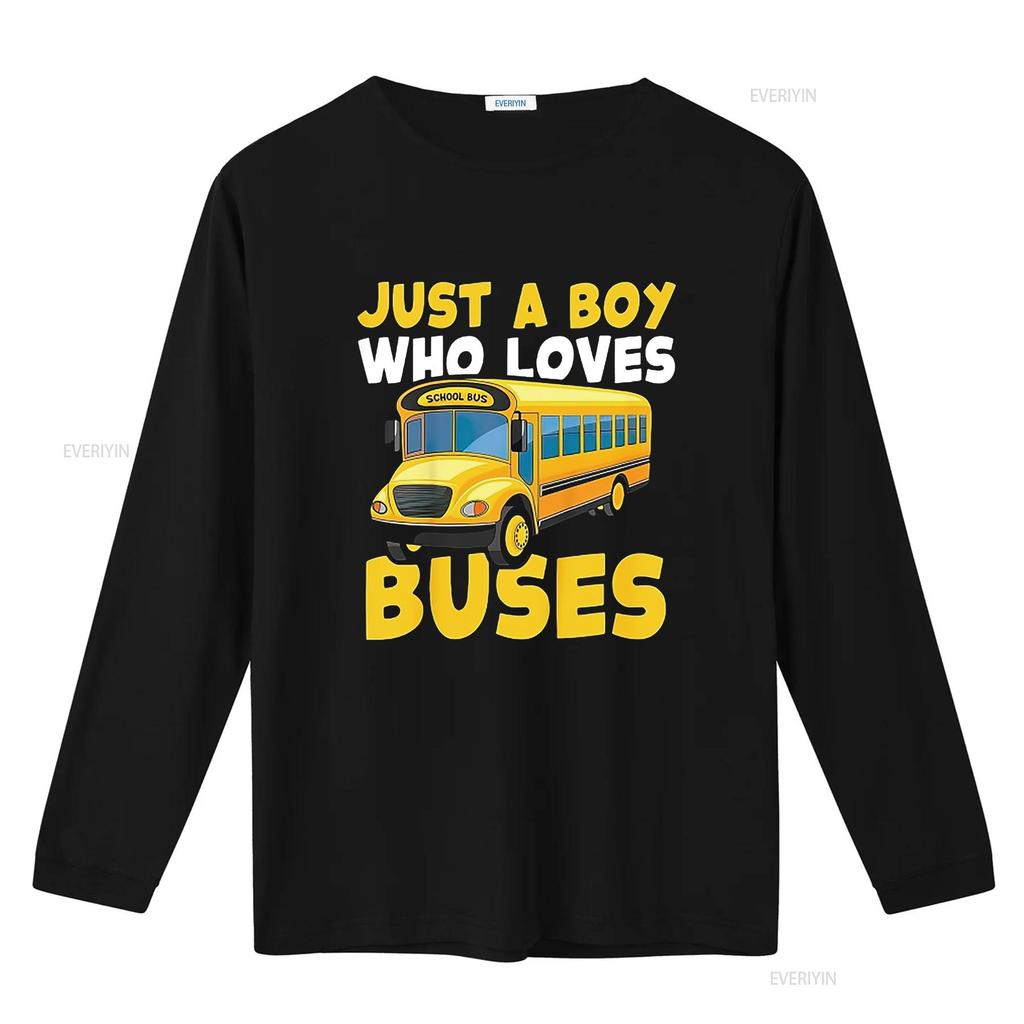 Kids School Bus Costume Just a Boy who loves Buses T Shirt vintage Washed Casual Comfortable Soft fashion Slightly