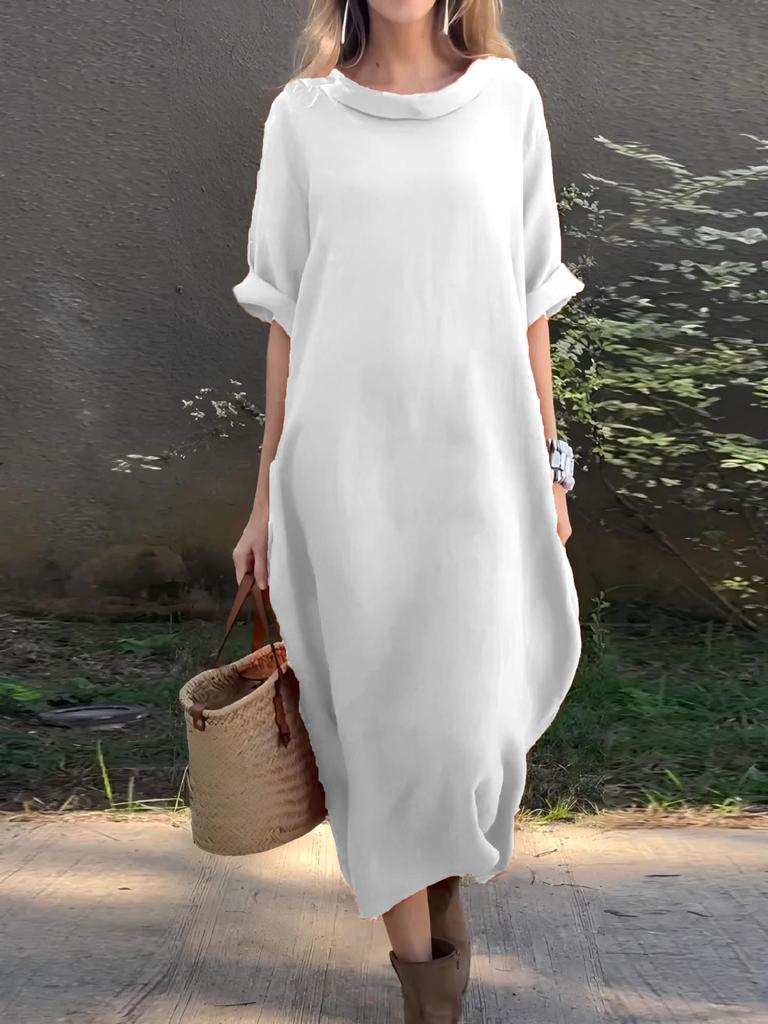 2026 Plus Size European & American Style Women’s Casual Loose Mid-Sleeve Swing Dress