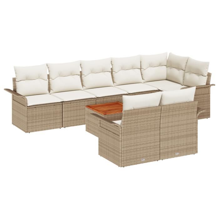 VidaXL Ensemble de canapé de jardin 9 pièces avec coussins beige poly rattan acacia 3347344