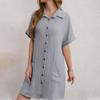 Modisches Damen-Sommerkleid mit V-Ausschnitt und Knopfleiste, kurzärmlig