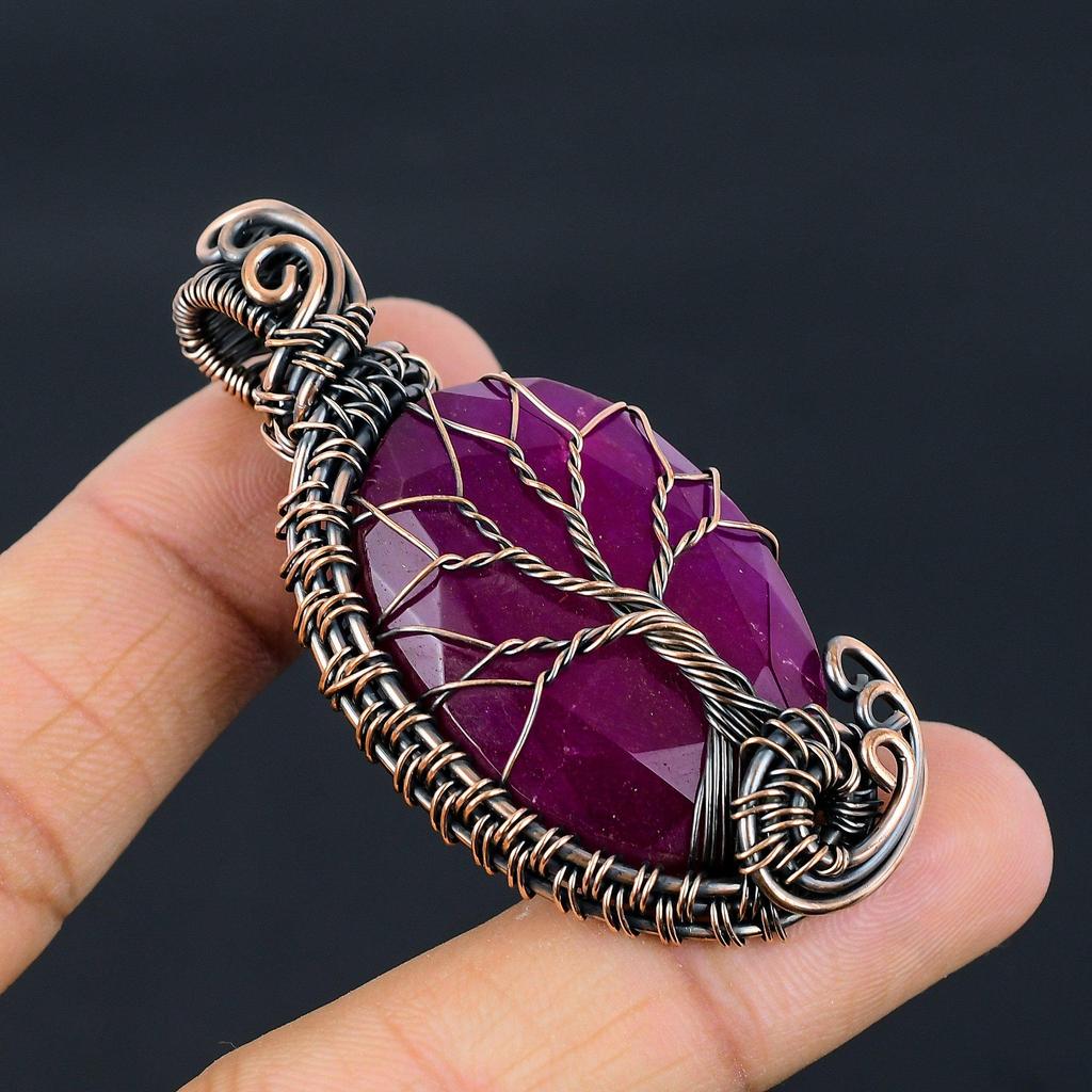 Ruby Pendant Gemstone Jewelry, 999 Copper Wire Wrapped Handmade Pendant, Latest Design Jewelry